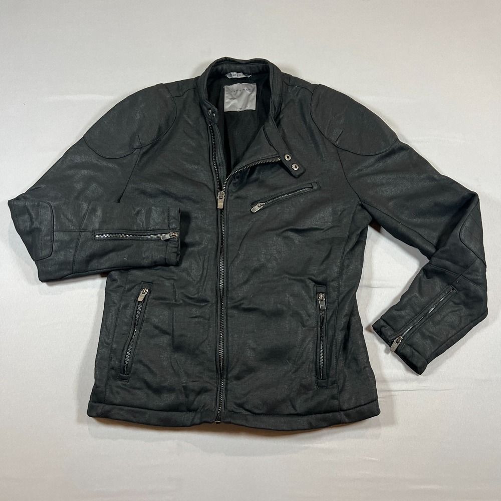 Zara Faux Leather Jacket Mens L Black Heavyweight Full Zip Bike Riding Outdoor